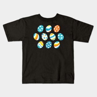 Egg Pattern | Blue Yellow Orange | Stripes Clouds Flowers Dots | Black Kids T-Shirt